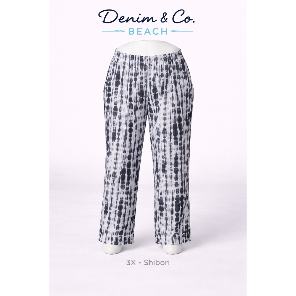 Denim & Co Womens 3X Beach Jersey Pants Wide Leg‎ Shibori Print Pockets NWT
